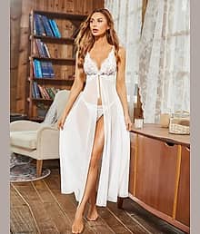 VSNAZ White Polyester Women Baby Doll Dress With Panty