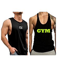 VTSports Pack of 2 Polyester Gym Vest For Men ( Black )