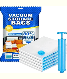Vacuum Storage Bags For Clothes With Hand Pump, Vacuum Seal Bags For Clothing, 5Pcs Space Saver Bags For Travel & Home, Self-Compression Organizer For