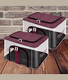 Ved Creation PACK OF 2 | 33 Ltr PVC Transparent Moisture Proof Storage box for Clothes Under-Bed Closet Wardrobe Organizer Bag for Clothes with Carry