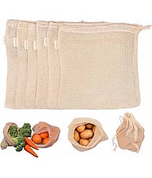 Vegetable Bag for Fridge ? 100% Cotton Mesh Storage Bags Set of 5 | Reusable Net Bags for Vegetables & Fruits | Fridge Organizer & Refrigerator Vegeta