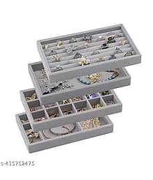 Velvet Jewelry Trays Organizer for Drawers, Small Stackable Jewelry Display Tray for Ring Earring Bangle Bracelet Necklace, Set of 4