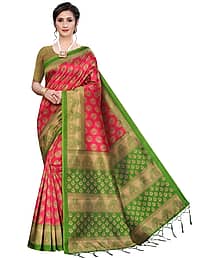 Vkaran Cotton Silk Woven Saree With Unstitched Blouse Piece ( Pink )