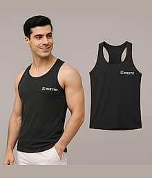 WHEY FIT Pack of 1 Polyester Gym Vest For Men ( Black )