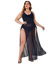 WOYAK Navy Blue Net Women Baby Doll Dress With Panty