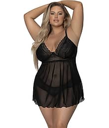 WOYAK black Net Women Baby Doll Dress With Panty