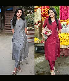 YAGNIK FASHION Women Cotton Blend Self Design Straight Kurti With Pants ( Multicolor 1 )