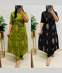 YAGNIK FASHION Women Cotton Blend Self Design A-line Kurti With Pants ( Multicolor )