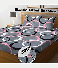 YKNIP Cotton 1 King Fitted Bedsheet with 2 Pillow Covers ( 198 cm x 182 cm ) , Light Grey