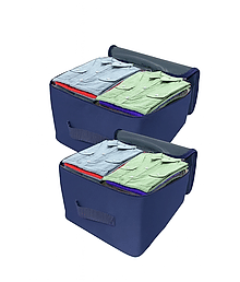 ZOVIRA Pack Of 2 Premium Foldable Shirt/Saree Organizer Bag ? Maroon | Transparent View | Zipper Closure | Durable Non-Woven Fabric (Blue)