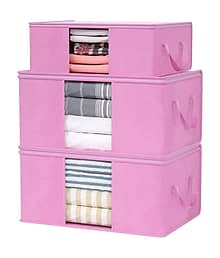 ZOVIRA Premium Foldable Clothes Storage Bag for Sarees, Blankets & Quilts | Non-Woven Fabric Organizer with Transparent Window & Strong Handles (Pack