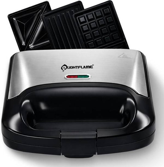 LIGHTFLAME CrunchPro-X, 3-in-1 Sandwich Maker Multi Pla...