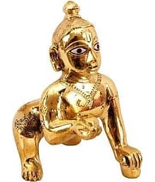 decor club 1 NO Pure Brass Idol/Petal Murti of Laddu Gopal Ji, Bal Gopal Ji, Thakur Ji or Sitting Krishna Ji Statue Decorative Showpiece - 4 cm (Brass