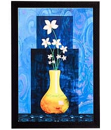 eCraftIndia Blue & Yellow Vase & Flower UV Wall Art