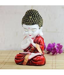 eCraftIndia Red & White Praying Monk Buddha ShowPiece
