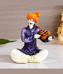 eCraftIndia Purple & White Rajasthani Man Playing Violin Handcrafted Showpiece