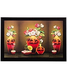 eCraftIndia Multicoloured Vase & Flowers UV Framed Wall Art