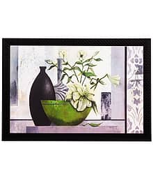 eCraftIndia Multicoloured Flower & Vase UV Wall Art
