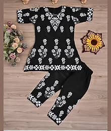 mullickthedeisgner Pack of 1 Girls Rayon T-shirt & Pants ( Black )