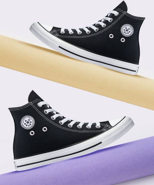 Men's High top Sneakers Black color Flats Sole Casual S...