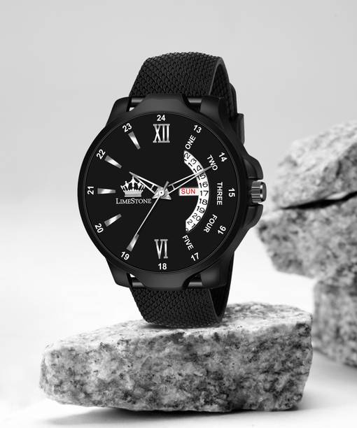 Mesh Strap Day and Date Functions All Black Quartz Anal...