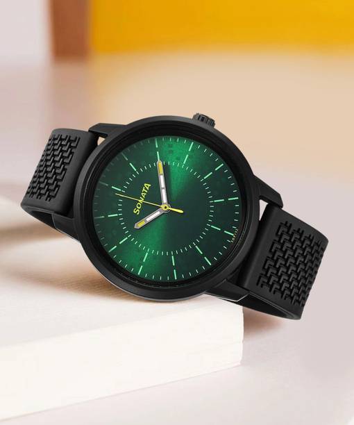 Sonata Volt Green Dial Black Polyurethane Strap Analog ...