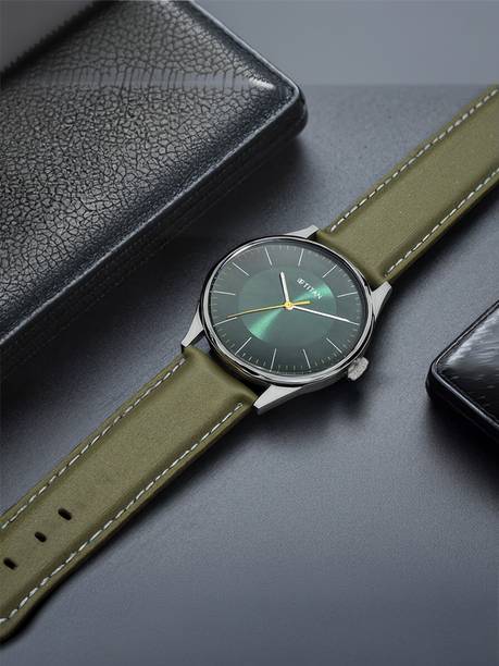 Titan Workwear Green Dial Olive Green LeatherStrap Anal...