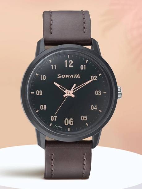 Sonata Volt Dark Green Dial Brown Leather Strap Analog ...
