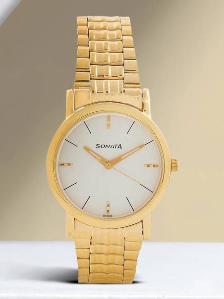Sonata Quartz White Dial Gold Metal Strap Analog Watch ...