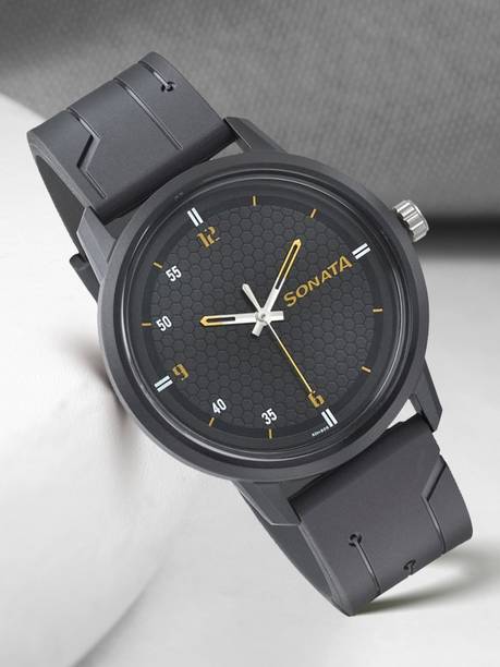 Sonata Volt Quartz Black Dial Black Plastic Strap Analo...