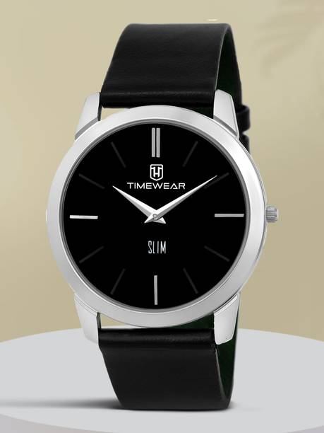TIMEWEAR Slim Series Two Hands Black Leather Strap Anal...