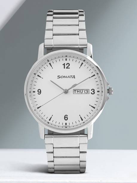 Sonata ESSentials White Dial Silver SS Strap Analog Wat...