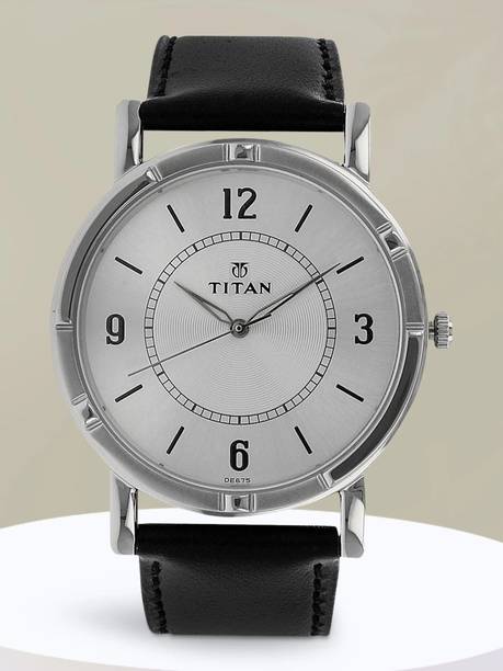 Titan Quartz Silver Dial Black Leather Strap Analog Wat...
