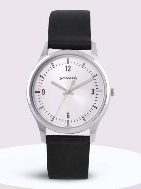 Sonata EStainless Steelentials Silver Dial Black Leathe...