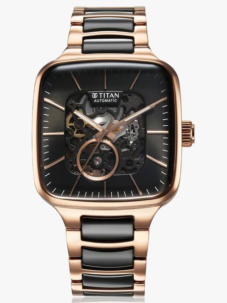 Titan Automatic Black Dial RoseGold Steel & Black Ceram...