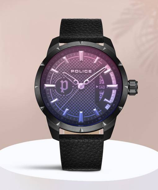 Police With Date Grey Dial Black Leather Strap Analog W...