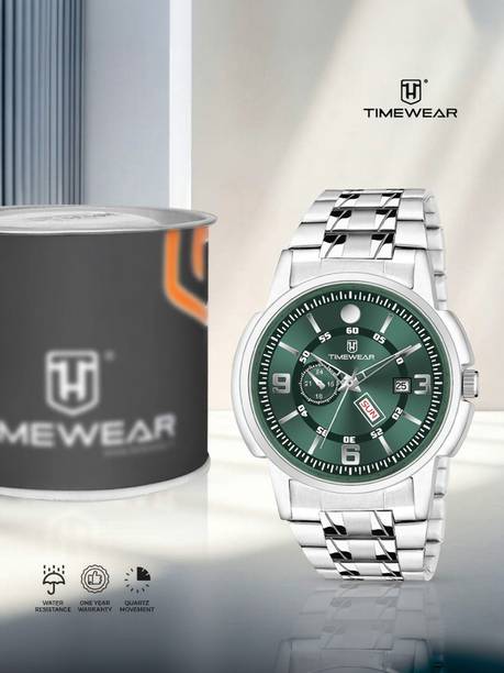 Green Dial Day Date Functioning Stainless Steel Chain A...