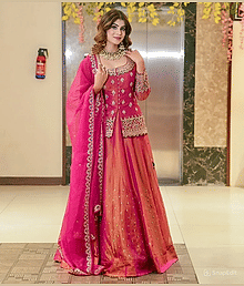 piludi Women Chanderi Embroidered Flared Kurti With Pants ( Pink )