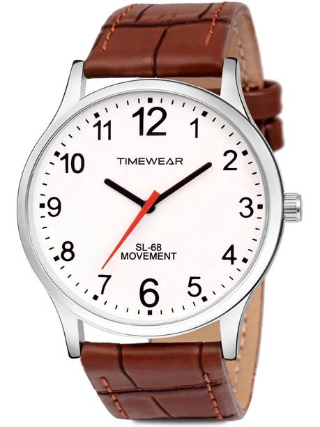 TIMEWEAR White Number Dial Brown Leather Strap Analog W...