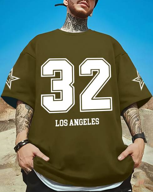 Men Printed Round Neck Cotton Blend Green T-Shirt
