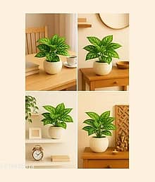 shanol Kharbuja Pot Patta PK2 Decorative Indoor Plant Set Artificial Plant with Pot (15 cm, Green)