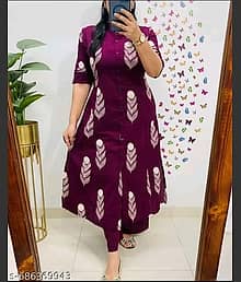 spear Women Cotton Blend Printed A-line Kurti With Palazzo ( Maroon )